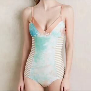 Anthropologie Seea Rhea C Skin One Piece Womens S Clay Swimsuit Boho Retro Beach